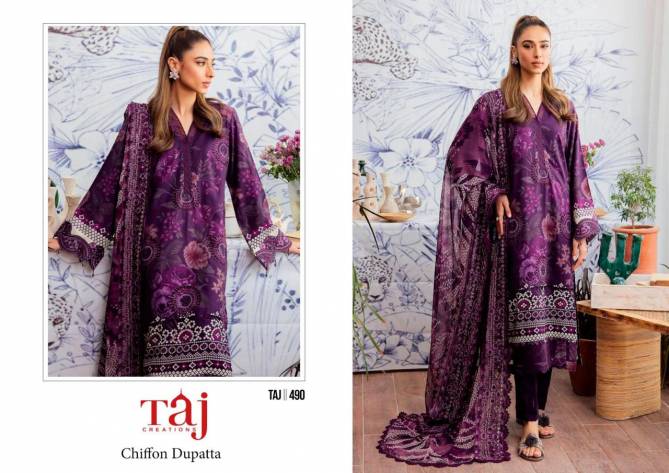 490 And 491 By Taj Embroidery Cotton Pakistani Salwar Suits Wholesale Price In Surat
